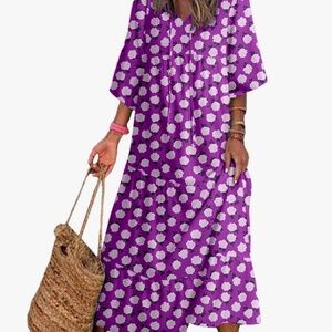 NWOT Dokotoo Womens Maxi Sun Dress V Neck A Line Purple Size Small S